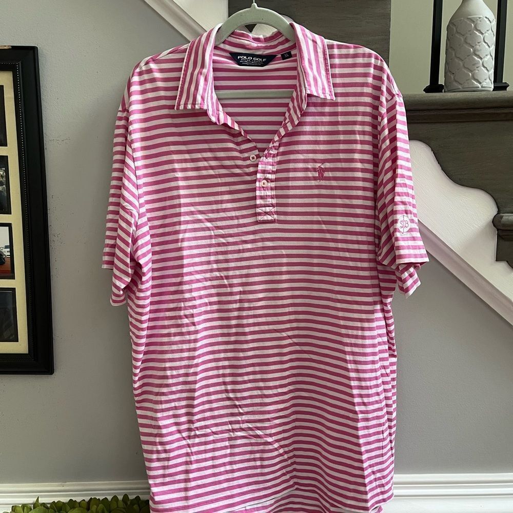 Ralph Lauren Polo Golf Pink Stripe Golf Shirt sz XL EUC